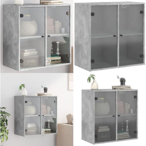 Mobile a Muro con Ante in Vetro Grigio Cemento 68x37x68,5 cm - Mobile da parete - Armadio a muro