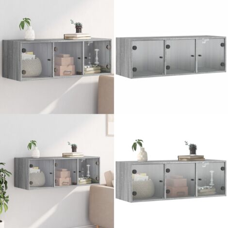 Mobile a Muro con Ante in Vetro Grigio Sonoma 102x37x35 cm - Mobile a muro - Armadio a parete