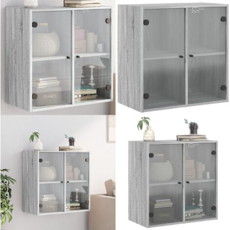 Mobile a Muro con Ante in Vetro Grigio Sonoma 68x37x68,5 cm - Mobile da parete - Armadio a muro