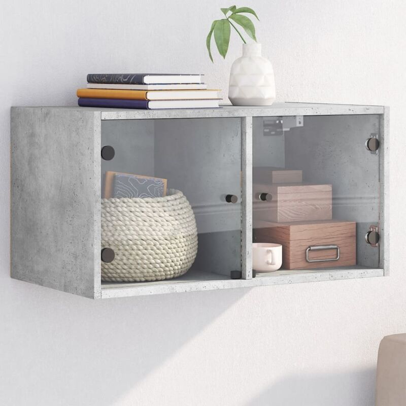 Vidaxl Mobile A Muro Con Ante In Vetro Grigio Cemento 68,5x37x35 Cm