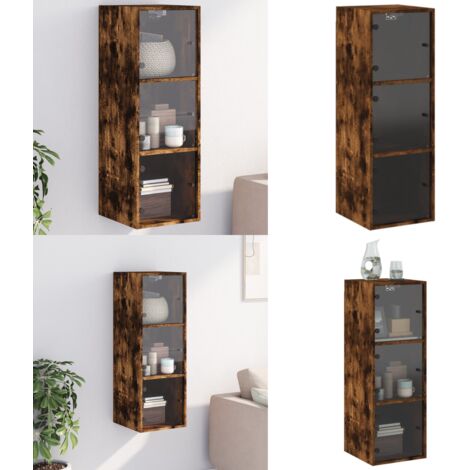 Mobile a Muro con Ante in Vetro Rovere Fumo 35x37x100 cm - Mobile da parete - Armadio a muro