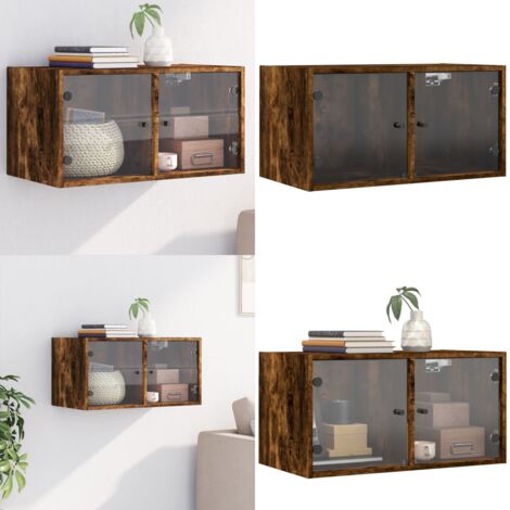 Mobile a Muro con Ante in Vetro Rovere Fumo 68,5x37x35 cm - Mobile a muro - Armadio a parete