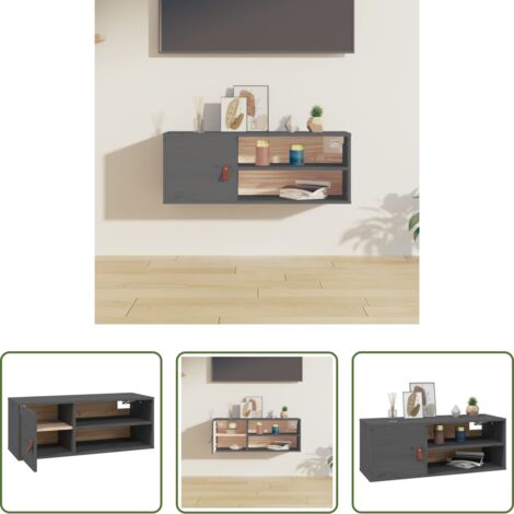 Mobile a parete -  Pensile Grigio 80x30x30 cm in Legno Massello di Pino