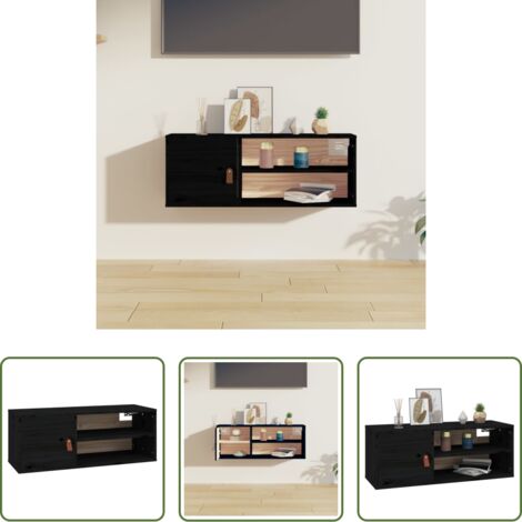 Mobile a parete -  Pensile Nero 80x30x30 cm in Legno Massello di Pino