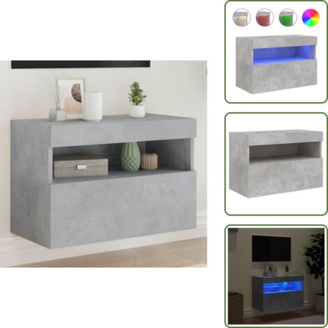 Mobile a parete - vidaXL Mobile TV a Parete con Luci LED Grigio Cemento 60x30x40 cm - Comodino a parete