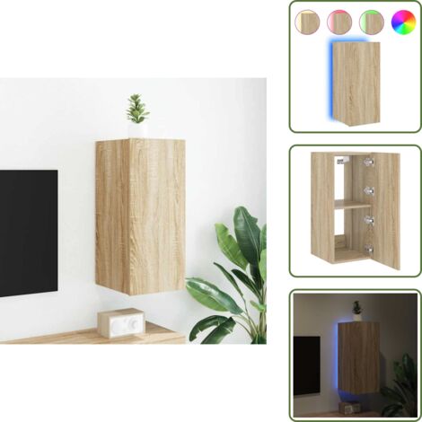 Mobile a parete - vidaXL Mobile TV a Parete con Luci LED Rovere Sonoma 30,5x35x70 cm - Comodino a muro