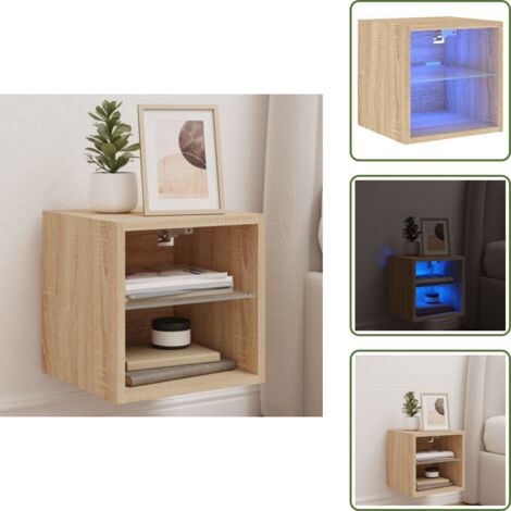 Mobile a parete - vidaXL Mobile TV a Parete con Luci LED Rovere Sonoma 30x28,5x30 cm - Comodino a muro