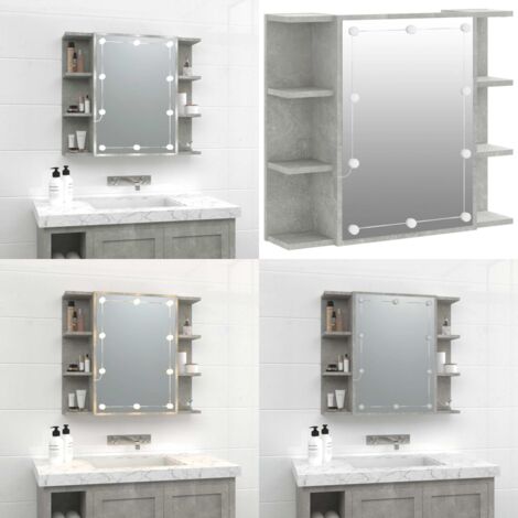 Mobile a Specchio con LED Grigio Cemento 70x16,5x60 cm - Specchio per trucco - Armadietto con LED