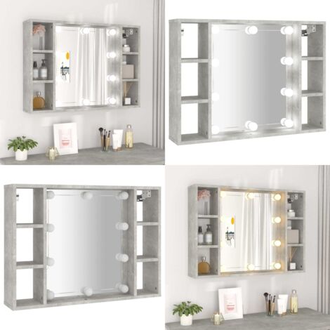 Mobile a Specchio con LED Grigio Cemento 76x15x55 cm - Specchio per trucco - Armadio da bagno con LED