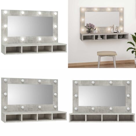 Mobile a Specchio con LED Grigio Cemento 90x31,5x62 cm - Armadietto con LED - Armadietto a muro