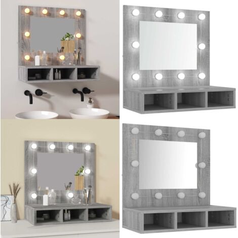 Mobile a Specchio con LED Grigio Sonoma 60x31,5x62 cm - Specchio con LED - Armadietto con luce LED