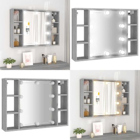 Mobile a Specchio con LED Grigio Sonoma 76x15x55 cm - Armadio da bagno con specchio - Armadio con LED