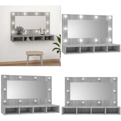 Mobile a Specchio con LED Grigio Sonoma 90x31,5x62 cm - Armadietto con LED - Armadietto a muro