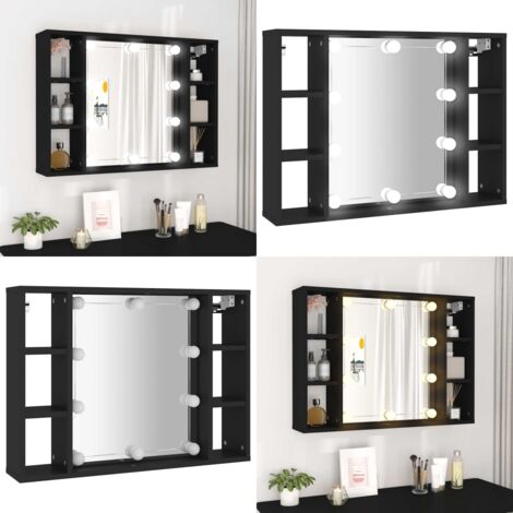 Mobile a Specchio con LED Nero 76x15x55 cm - Specchio per trucco - Armadietto con LED
