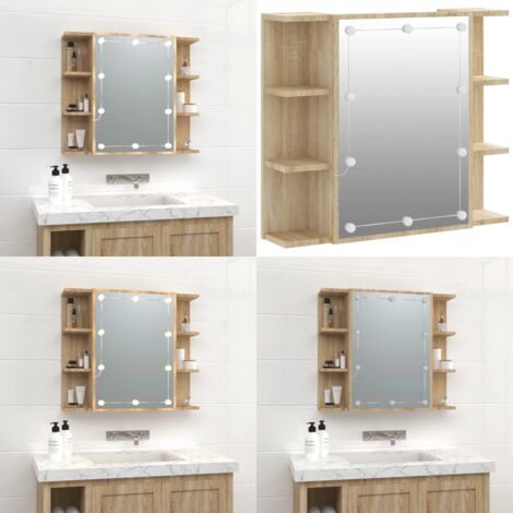 Mobile a Specchio con LED Rovere Sonoma 70x16,5x60 cm - Specchio per trucco - Armadio con LED