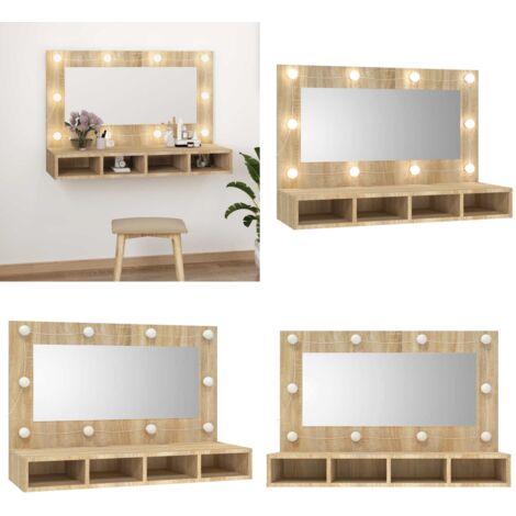 Mobile a Specchio con LED Rovere Sonoma 90x31,5x62 cm - Armadietto con LED - Armadietto a muro