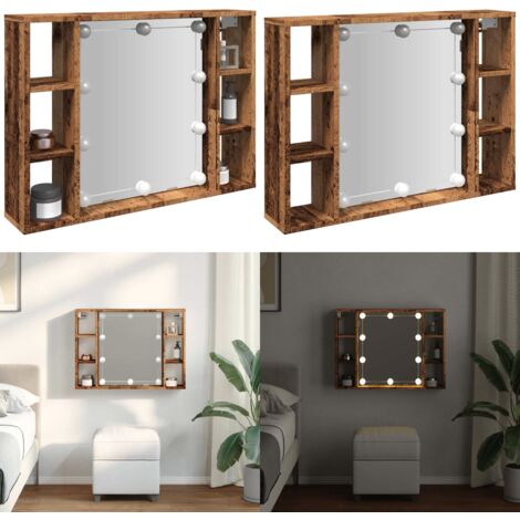 Mobile a Specchio LED Legno Antico 76x15x55 cm Multistrato - Armadio da bagno - Armadio con specchio