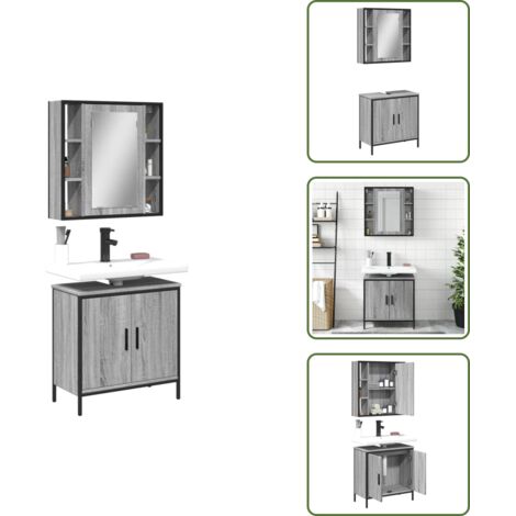 Mobile a specchio - vidaXL Set Mobili da Bagno 2 pz Grigio Sonoma in Legno Multistrato - Lavabo