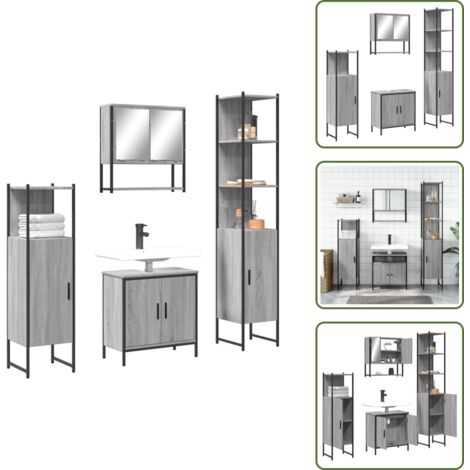 Mobile a specchio - vidaXL Set Mobili da Bagno 4 pz Grigio Sonoma in Legno Multistrato - Armadio da bagno