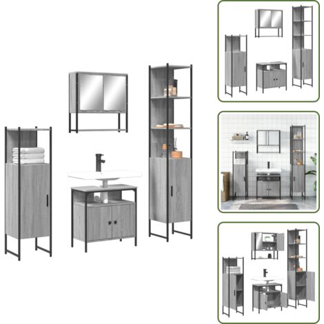 Mobile a specchio - vidaXL Set Mobili da Bagno 4 pz Grigio Sonoma in Legno Multistrato - Armadio da bagno