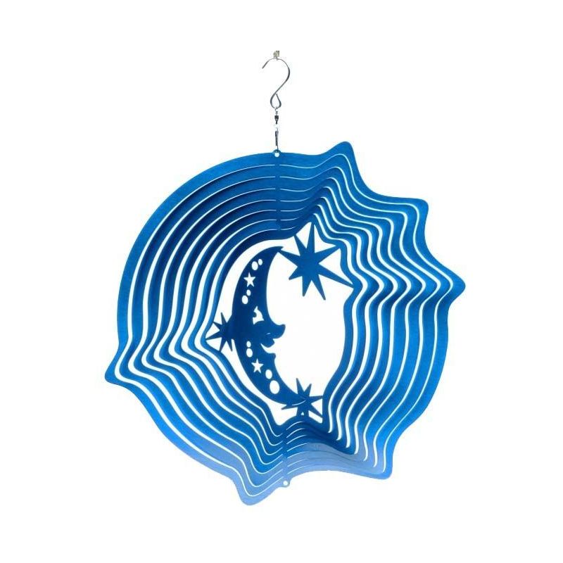 Spin-art Spinners - Mobile à vent lune & étoiles bleu 15cm Petit modèle - Bleu