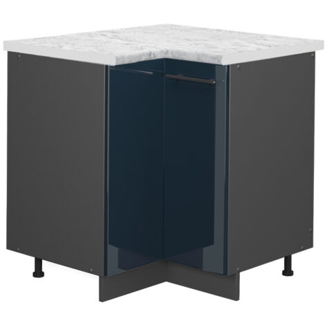 Mobile ad angolo cucina Fame-Line, Blu scuro lucido, 80.5 cm , PL Marmo, Vicco