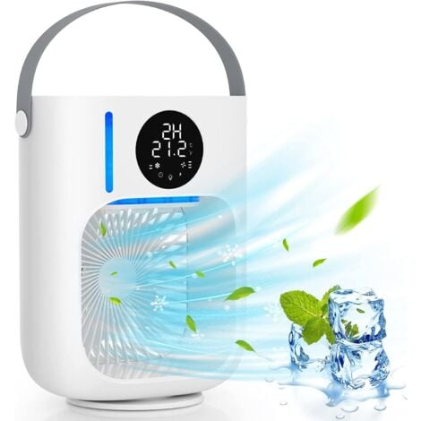 Mobile Air Conditioner, 5 in 1 Air Cooler, Fan, Humidifier, 1000ML Water Tank, 3 Speeds, 2/12H Timer, Personal Air Conditioner with 7 LED Colors, Temperature Display