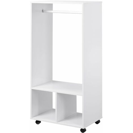 Mobile Appendiabiti con Barra in Alluminio e 2 Ripiani Aperti 60x40x128 cm in Truciolato Bianco