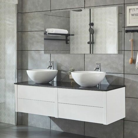 Lavabi D Arredo Bagno.Mobile Arredo Bagno 150cm Sospeso Bianco Con Lavabo D Appoggio E Specchio Mobili 1 Top02