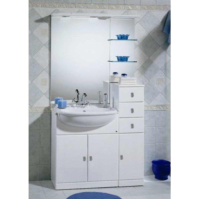 Accessori Bagno In Marmo.Mobile Arredo Bagno Cm 70 30 Con Lavabo Lavandino Semincasso Bianco Lucido Con Top In Marmo Specchio E Tettino Mobili 1 Cla19