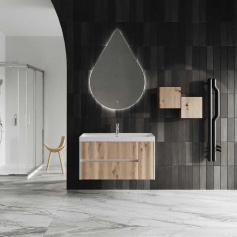 Mobile Badezimmer Schwebend 100Cm Eiche Gold Kannelettiert  Cortina