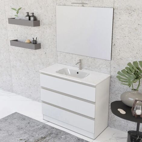Mobile bagno 100 cm bianco opaco con specchio e lavabo incluso Master