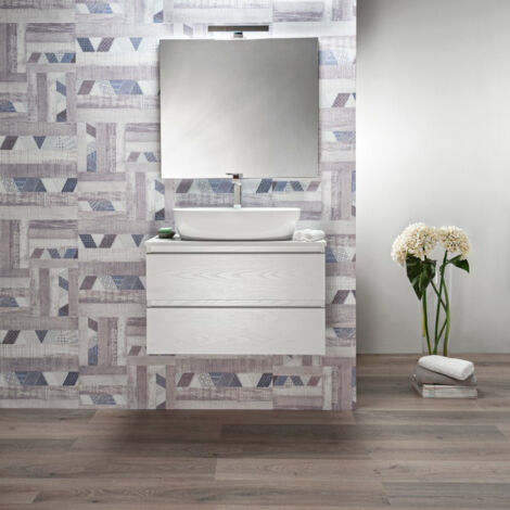 Mobile Bagno 100 cm Bianco Sospeso con 2 Cassetti per Lavabo da Appoggio