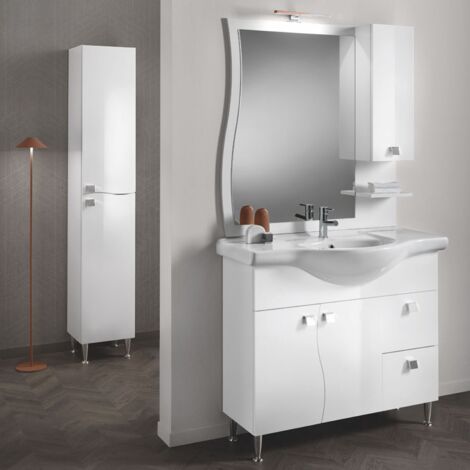 Mobile bagno 105 cm - Bianco Lucido - Melaminico - Onda