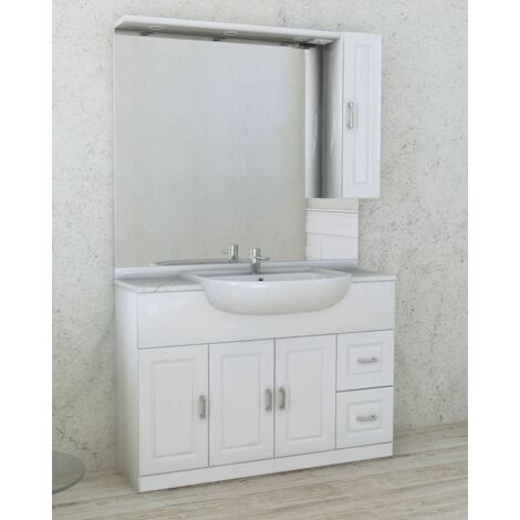 Mobile bagno 120 cm bianco lucido semincasso con specchio, pensile e tettino led
