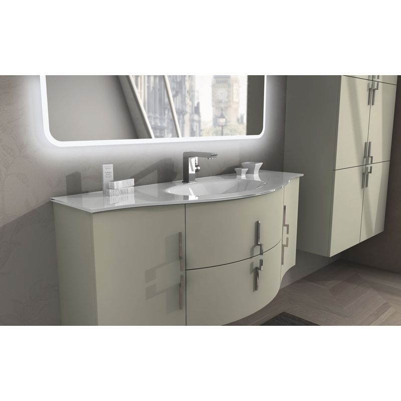 Mobile Bagno Lavabo Cristallo.Mobile Bagno 138 Cm Arredo Sospeso Bianco Con Ante E Cassetti Lavabo In Cristallo Mobili Stin03