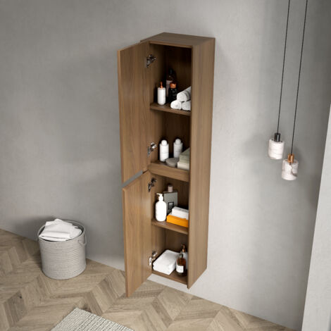 Mobile bagno 140x24x30 cm con con 2 ante, scomparti interni, Naturale compensato per Bagno e lavanderia