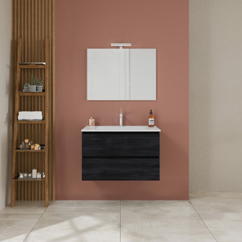 

Mobile Bagno 2 Cassetti Con Lavabo E Specchio 80Cm Grigio Scuro
