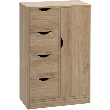 Mobile Bagno 4 Cassetti 1 Anta 54x29x83 cm in Truciolato Naturale