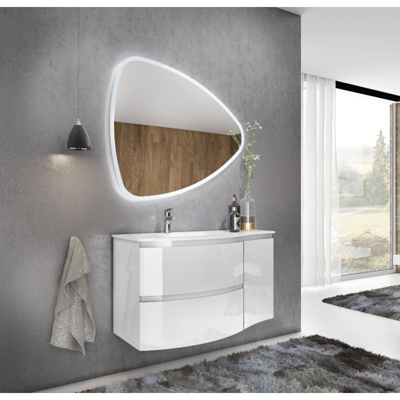 

Caesaroo - Mueble de baño 100 cm Atene en madera lacada blanca brillante con lavabo | Standard