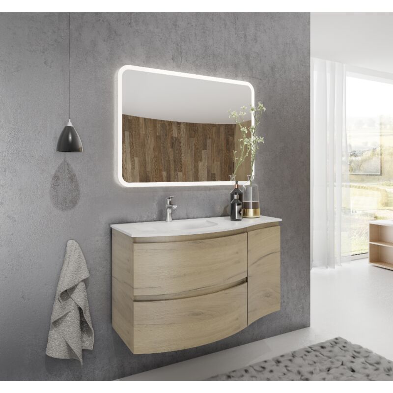 

Mobile bagno 600 in legno marrone Caledonia con lavabo Arenys | Con espejo