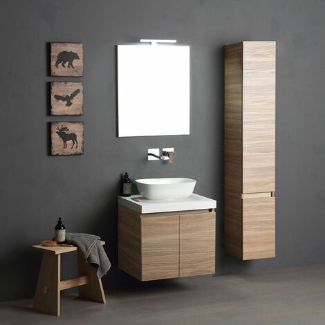 Mobile bagno sospeso 60 cm grigio perla lavabo 120 destro e specchio LED  Iside