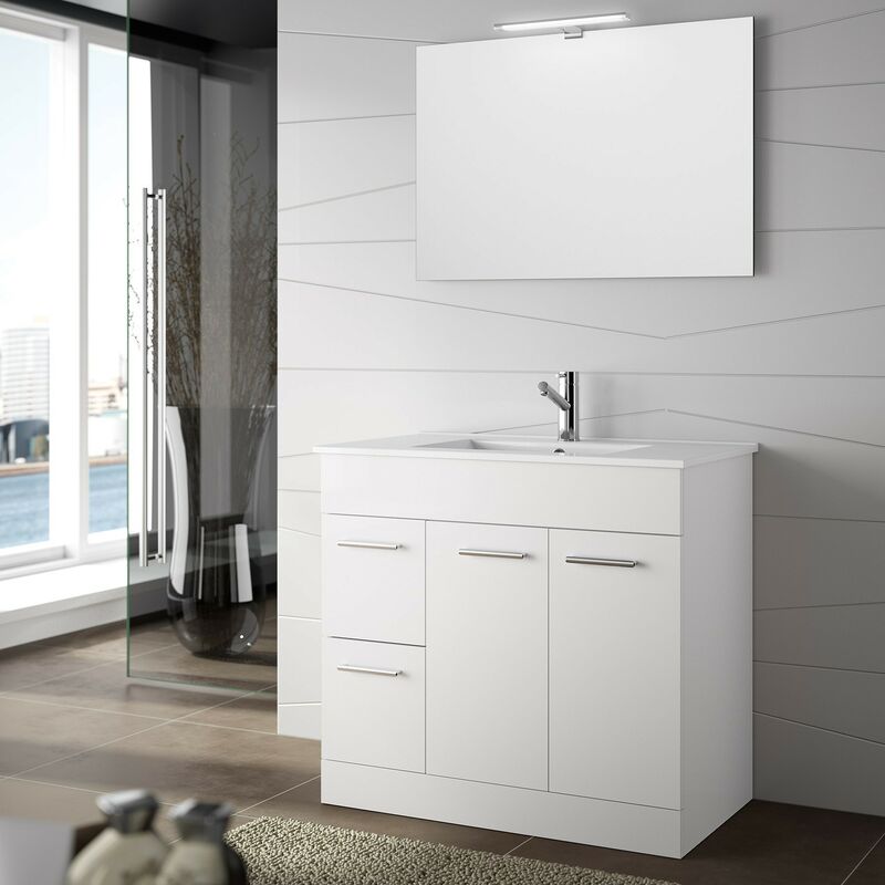 Mobile bagno 70 cm Feros in legno Bianco Lucido con lavabo ...