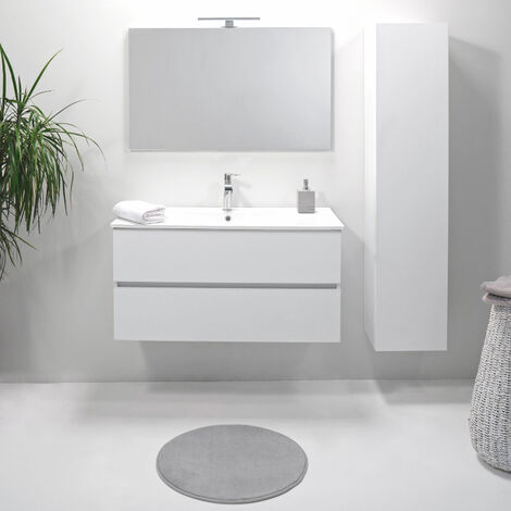 Mobile bagno 60 cm bianco lucido 3 cassettoni lavabo e specchio Saxsi