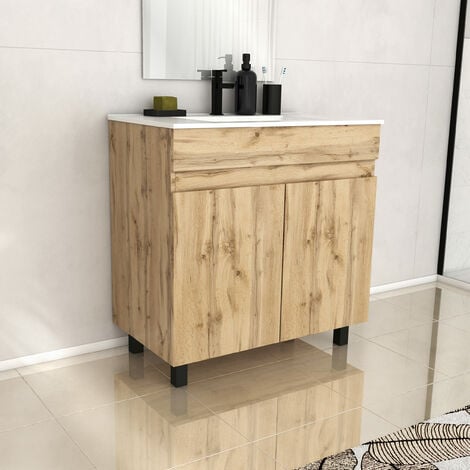 AURLANE 2 AnteRovere Naturale + Lavabo Ceramica Bianca - TIMBER 80