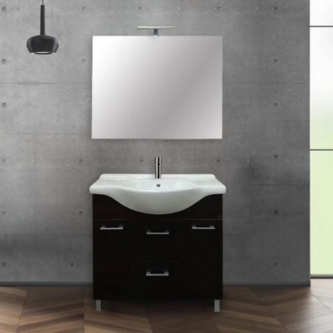 Mobile Bagno Sospeso 60 cm Wood Beige con Lavabo Centrale in Resina e  Specchio Tondo Fiji - Meda