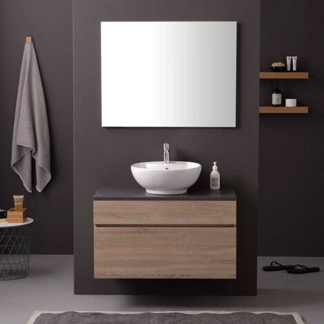 Mobile Bagno 90Cm Con Top Ardesia Per Lavabo Da Appoggio Sole