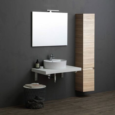 Mobile per bagno sospeso 90 cm con colonna e specchio bianco larice, Arcshop