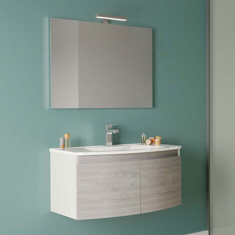 Mobile bagno 3 ante da 104cm lavabo in resina e specchio con lampad