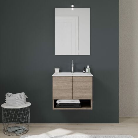 KIAMAMI VALENTINA Mobile Bagno A Parete 60 Cm Con Ante E Lavabo Venezia